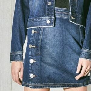 Current Elliott Ballast Button Denim Mini Skirt Deep Lagoon High Waist Size 28